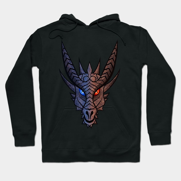 Red and Blue Dragon Face Hoodie by Teeziner